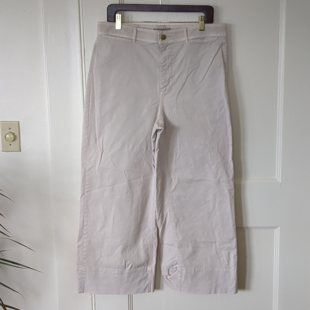 Everlane Wide Leg Cropped Pants Sz 14 Cream High Rise 34X25